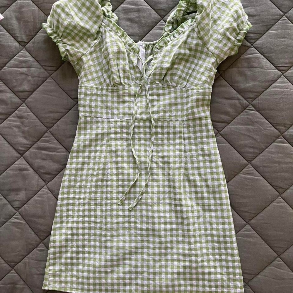 Green gingham mini dress with ruffle sleeves size xs